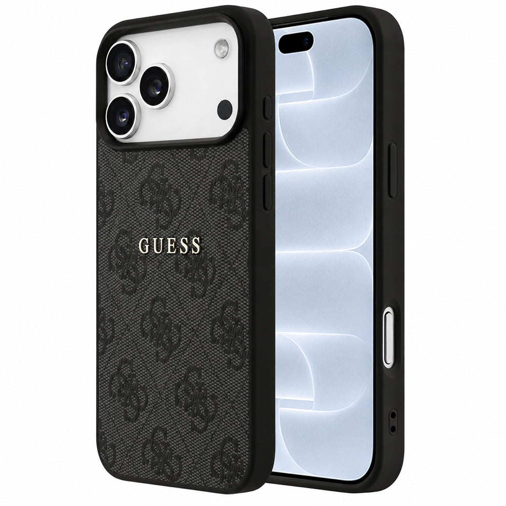 Guess iPhone 18 Pro / iPhone 17 Pro - Σκληρή Θήκη με Πλαίσιο Σιλικόνης και MagSafe - 4G Embossed Ring Classic Logo - Black