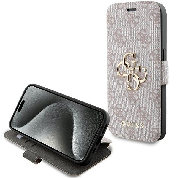 Guess iPhone 15 Pro Max 4G Big Metal Logo Θήκη Πορτοφόλι με Επένδυση Συνθετικού Δέρματος - Pink - GUBKP15X4GMGPI