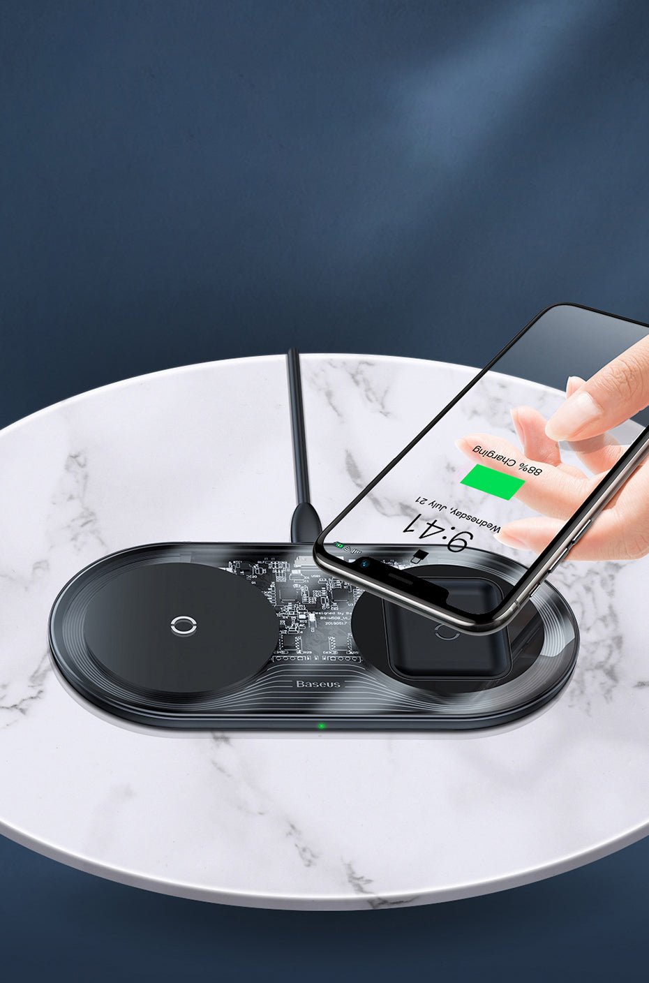 Baseus Simple 2in1 Wireless Charger for Smartphones - Ασύρματος Φορτιστής Qi Charge 15W - Μαύρο / Διάφανο - WXJK - A01