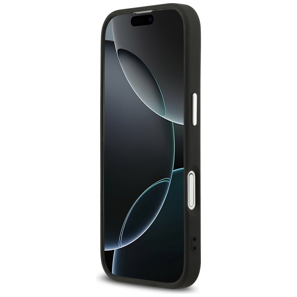 Guess iPhone 17 - 4G Big 4G Classic Logo - Σκληρή Θήκη με Πλαίσιο Σιλικόνης και Επένδυση από Οικολογικό Δέρμα - Black / Silver - GUHCP17SP4G4SMCK