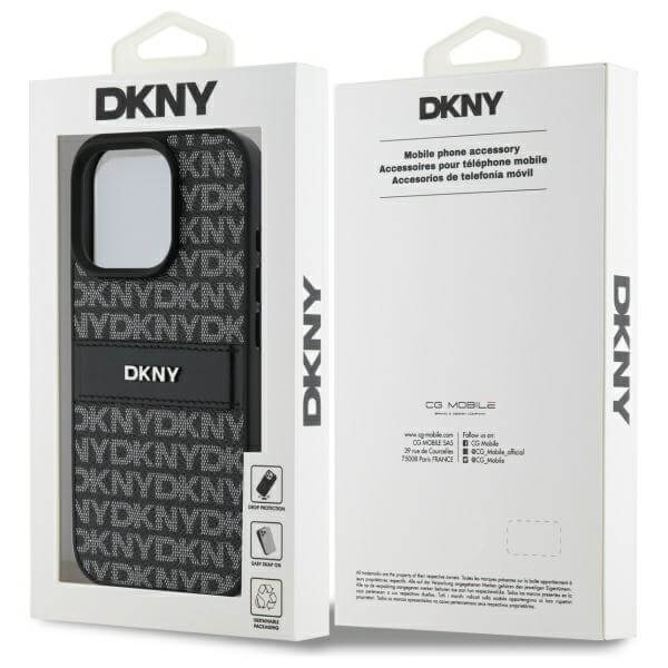 DKNY iPhone 16 Pro - Texture Pattern Tonal Stripe - Σκληρή Θήκη με Επένδυση Συνθετικού Δέρματος - Black