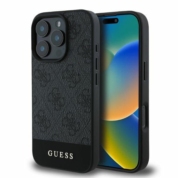 Guess iPhone 16 Pro Max - 4G Bottom Stripe - Θήκη με Επένδυση Συνθετικού Δέρματος - Grey - GUHCP16XG4GLGR