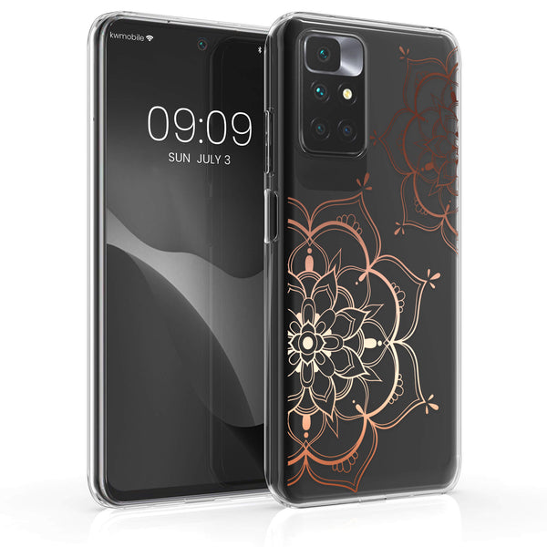 KW Xiaomi Redmi 10 Θήκη Σιλικόνης TPU Design Flower Twins - Rose Gold / Διάφανη - 57087.02