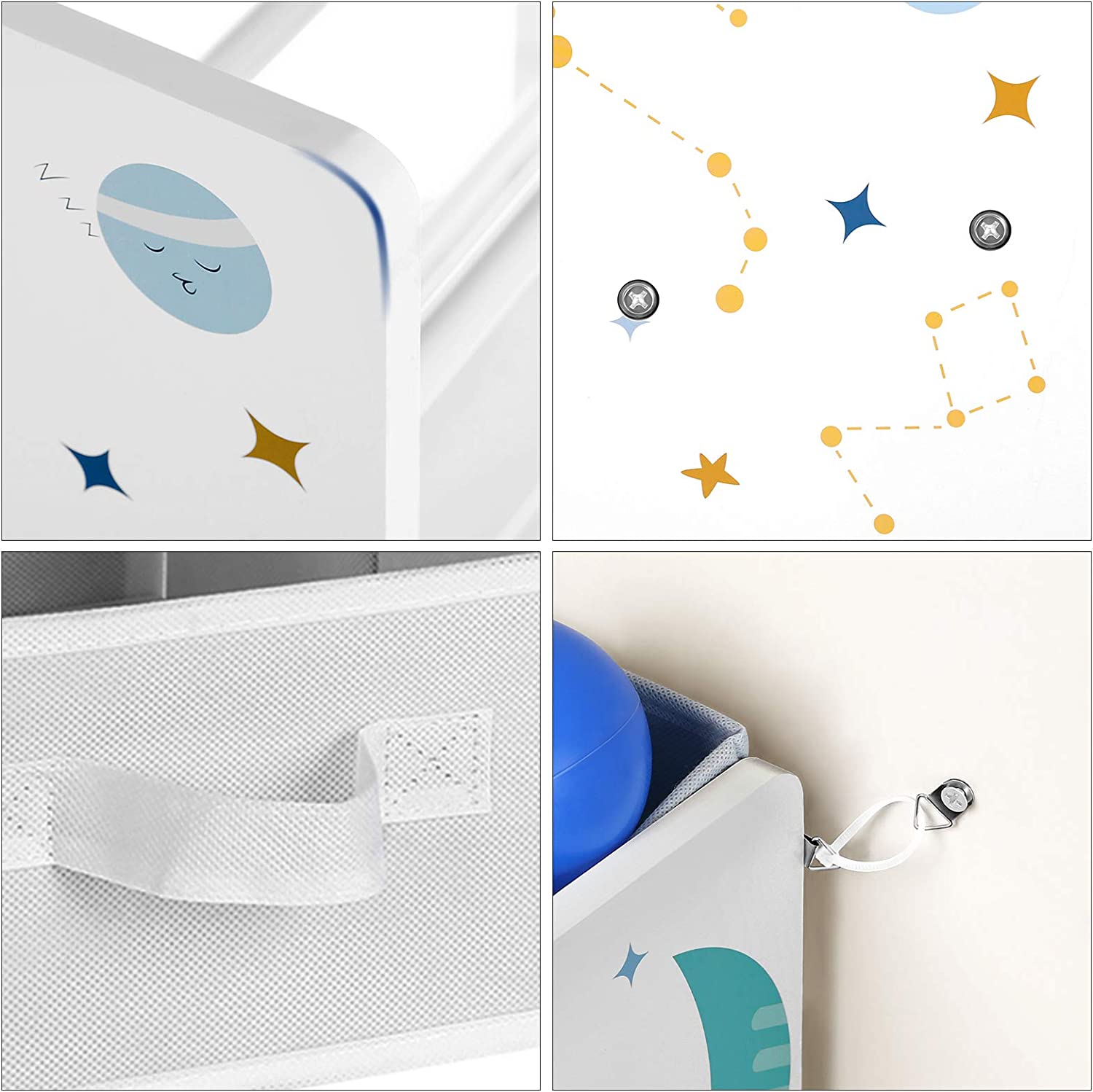 Songmics Ράφι Οργάνωσης Παιδικού Δωματίου με 9 Κουτιά Αποθήκευσης από Φλις - Space Motifs - White - GKR33WT