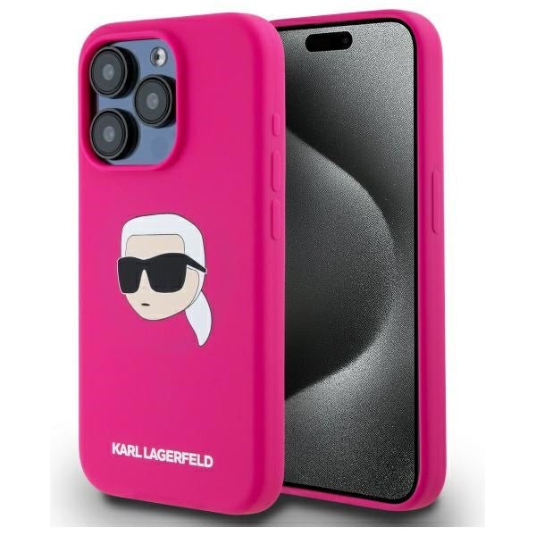 Karl Lagerfeld iPhone 15 Pro Max - Silicone Karl Head Print - MagSafe Θήκη Σιλικόνης - Fuschia - KLHMP15XSKHPPLF