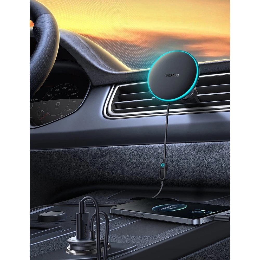 Baseus CW01 Φορτιστής Αυτοκινήτου με Θύρα USB 25W και Μαγνητική Βάση Αυτοκινήτου Αεραγωγού με Ασύρματη Φόρτιση MagSafe 15W - Black - C40141000111 - 01