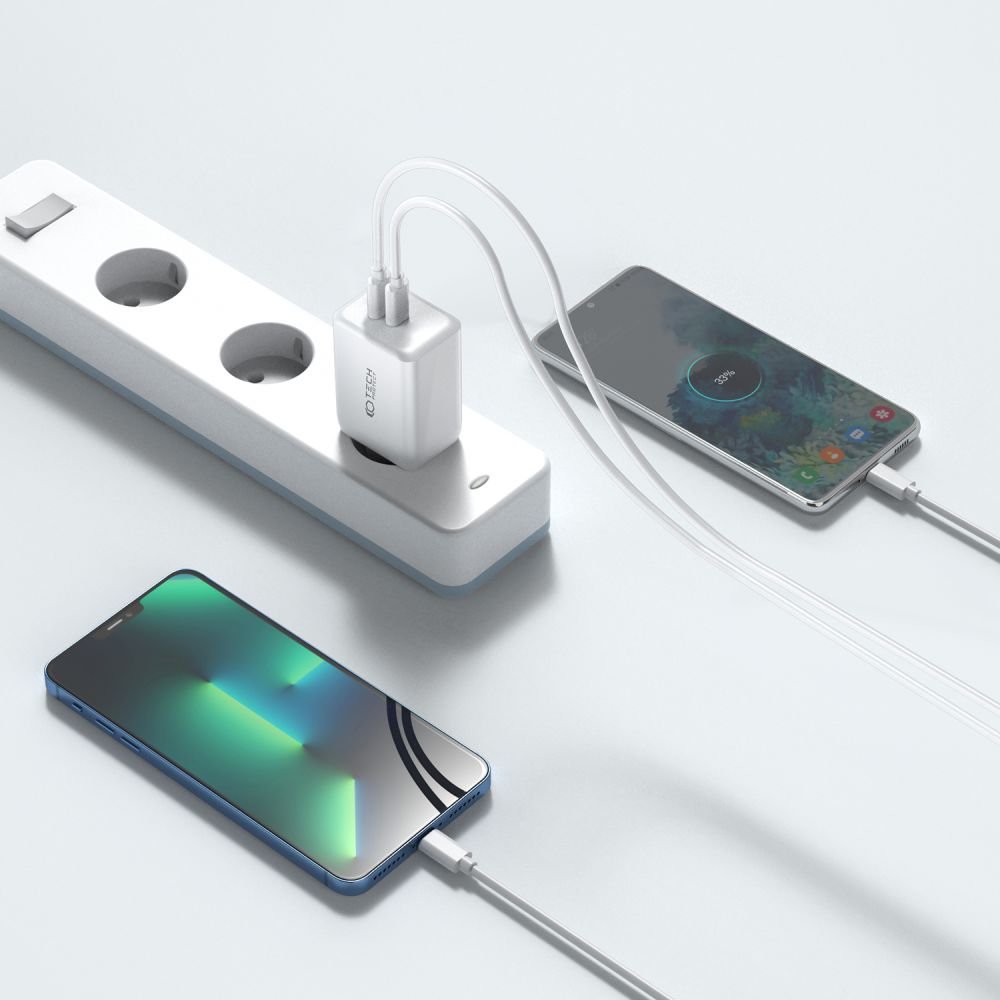 Tech - Protect C35W Οικιακός Φορτιστής Γρήγορης Φόρτισης με 2 Θύρες Type C PD35W - White