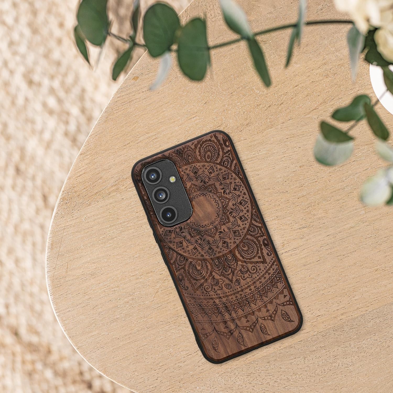 KW Samsung Galaxy A54 5G Θήκη από Φυσικό Ξύλο - Design Indian Sun - Dark Brown - 60799.04