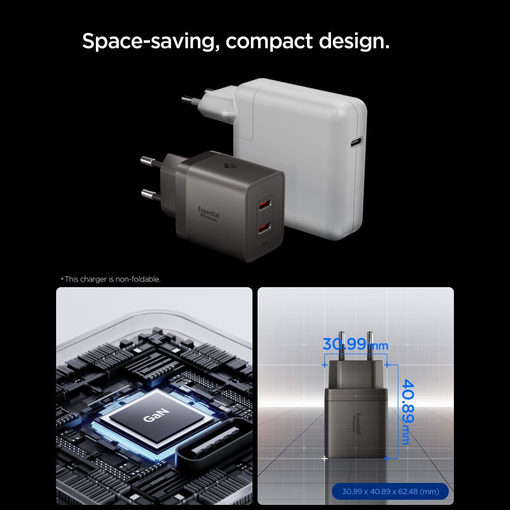 Spigen Οικιακός Φορτιστής Γρήγορης Φόρτισης 47W με 2 Θύρες Type-C - Essential EE472EU-GAN - Gunmetal