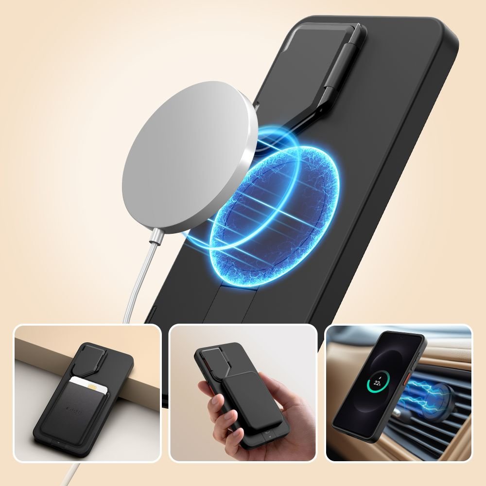 Tech - Protect Samsung Galaxy S26 - Σκληρή Θήκη με Ανοιγόμενο Κάλυμμα Κάμερας και Stand Kevlar - Aura MagSafe - Black / Orange