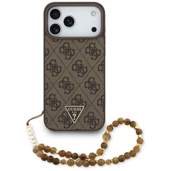 Guess iPhone 17 Pro Max - 4G Strap Triangle Logo MagSafe - Σκληρή Θήκη με Επένδυση Συνθετικού Δέρματος και Λουράκι - Brown - GUHMP17XP4TSDPPSW