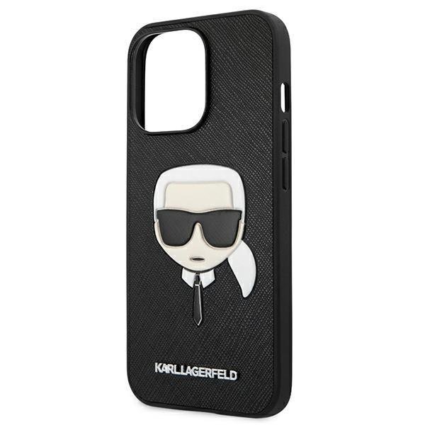 Karl Lagerfeld iPhone 13 Pro - 3D Rubber Karl's Head Σκληρή Θήκη με Επένδυση Συνθετικού Δέρματος και Πλαίσιο Σιλικόνης - Black - KLHCP13LSAKHBK