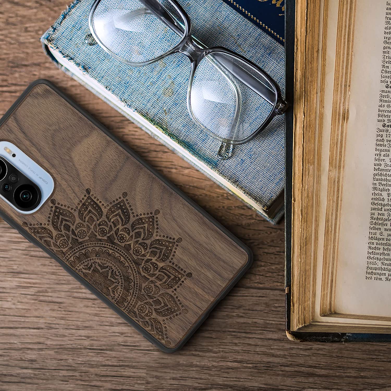 KW Xiaomi Redmi 10 Θήκη από Φυσικό Ξύλο - Design Rising Sun - Dark Brown - 56794.01