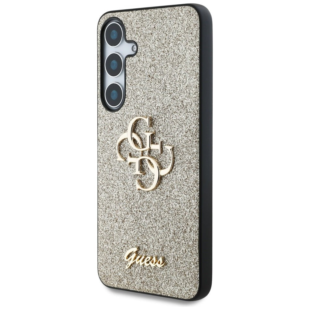 Guess Samsung Galaxy S25 - Fixed Glitter Big 4G - Σκληρή Θήκη με Πλαίσιο Σιλικόνης - Gold - GUHCS25SHG4SGD