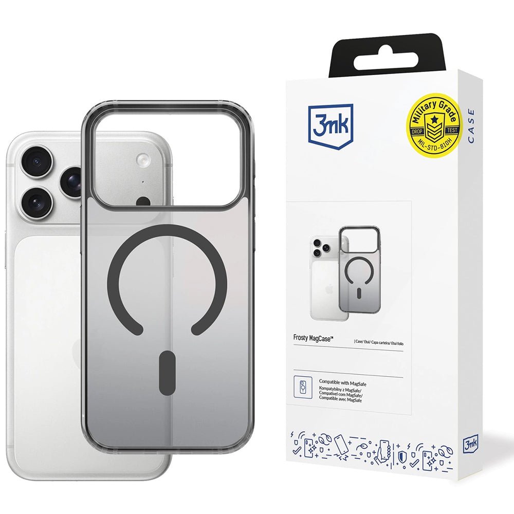 3MK iPhone 17 Pro Max Σκληρή Θήκη με Πλαίσιο Σιλικόνης και MagSafe - Frosty MagCase - Black