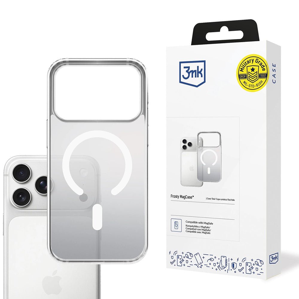 3MK iPhone 17 Pro Max Σκληρή Θήκη με Πλαίσιο Σιλικόνης και MagSafe - Frosty MagCase - White
