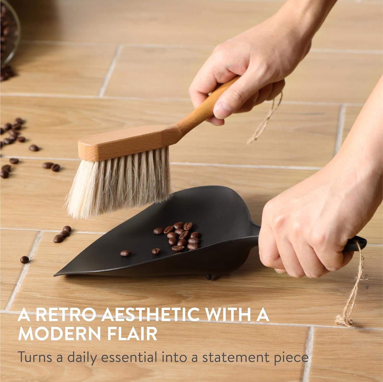 Navaris Σετ με Ξύλινη Σκούπα Χειρός με Πλαστικό Φαράσι - Black / Brown - 61966.01