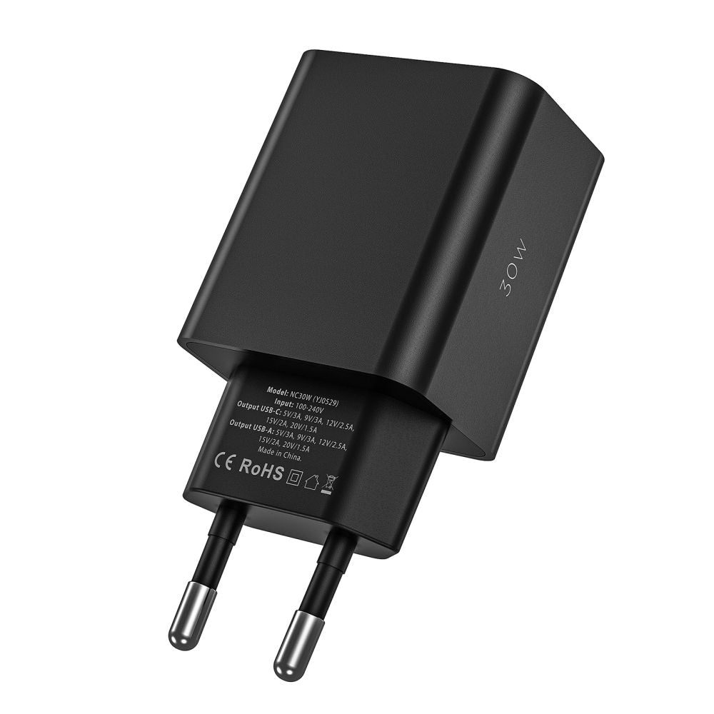 Tech - Protect NC30W QC3.0 Οικιακός Φορτιστής Γρήγορης Φόρτισης με 1 Θύρα Type C και 1 Θύρα USB - Black
