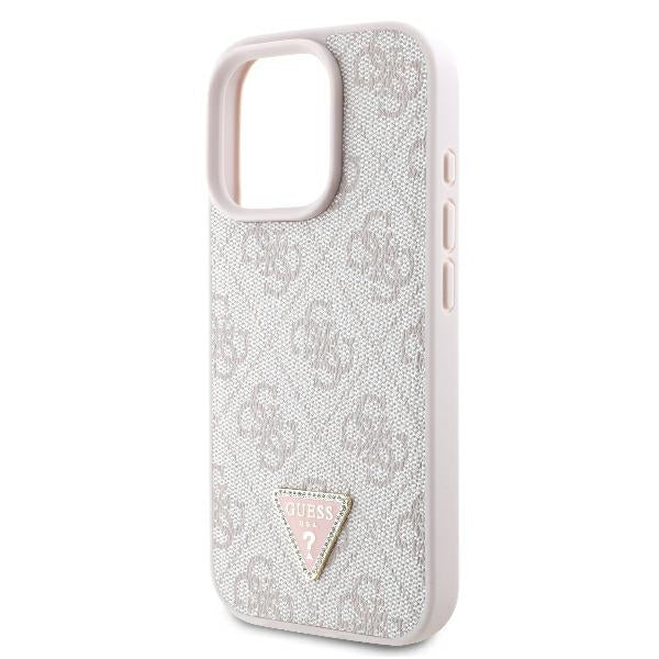 Guess iPhone 16 Pro Max - Leather 4G Triangle Strass - Θήκη με Επένδυση Συνθετικού Δέρματος - Pink - GUHCP16XP4TDPP