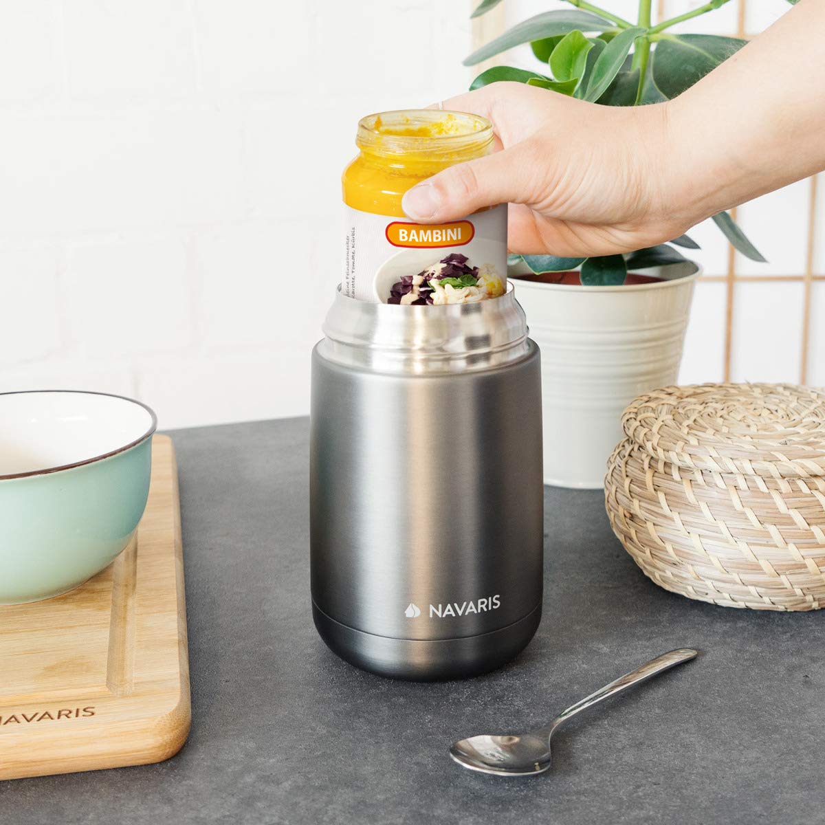 Navaris Vacuum Insulated Food Jar Θερμός από Ανοξείδωτο Ατσάλι με Καπάκι - Δοχείο Για Φαγητό - 650ml - Dark Gray - 47325.2.19