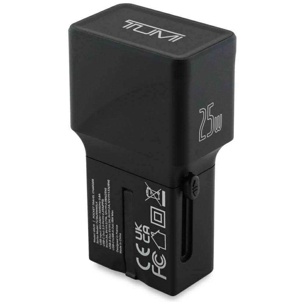 Tumi Travel Adapter 25W Φορτιστής Ταξιδίου με 1 Θύρα Type - C και 1 Θύρα USB και Καλώδιο Type - C to Type - C - Black