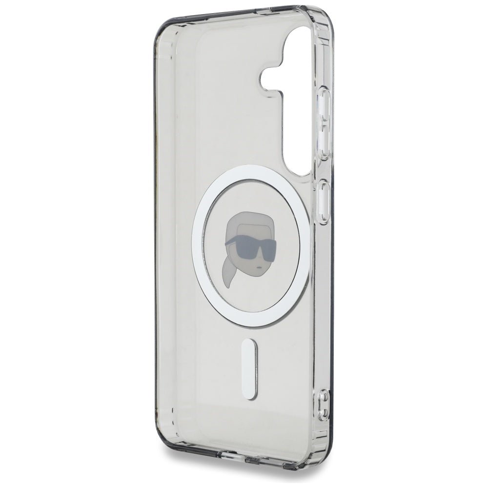 Karl Lagerfeld Samsung Galaxy S25 - Button Karl Head Printed Logo - MagSafe Σκληρή Θήκη με Πλαίσιο Σιλικόνης - Black - KLHMS25SHLSKIK