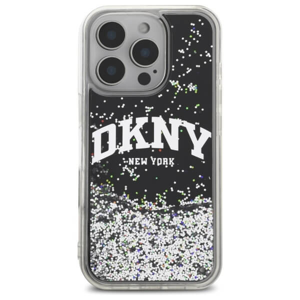 DKNY iPhone 16 Pro Max - Liquid Glitter Arch Logo - Σκληρή Θήκη με Πλαίσιο Σιλικόνης - Black