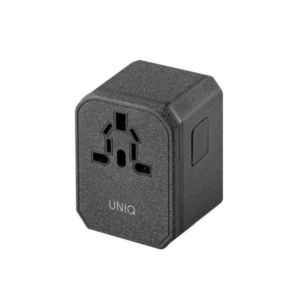 Uniq Voyage World - Φορτιστής με 1 Θύρα Type - C PD 18W και 1 Θύρα USB - A QC 3.0 και 2 Επιπλέον Θύρες USB - Charcoal Grey