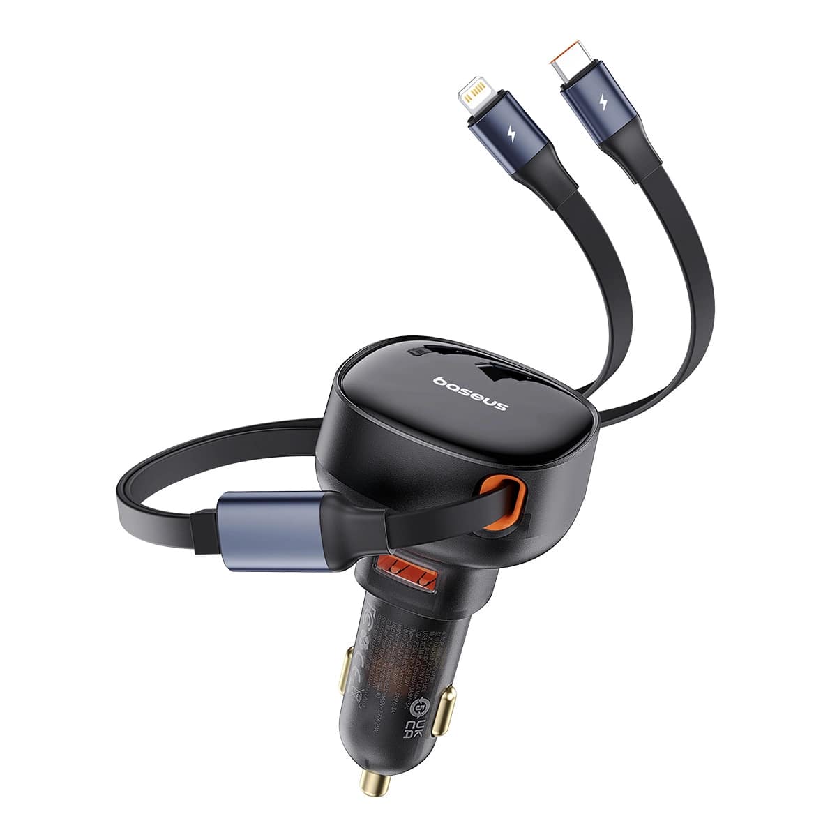 Baseus Enjoyment Pro Φορτιστής Αυτοκινήτου με Θύρα USB και Ενσωματωμένα Καλώδια Type - C και Lightning 60W - Black - C00057802111 - 02