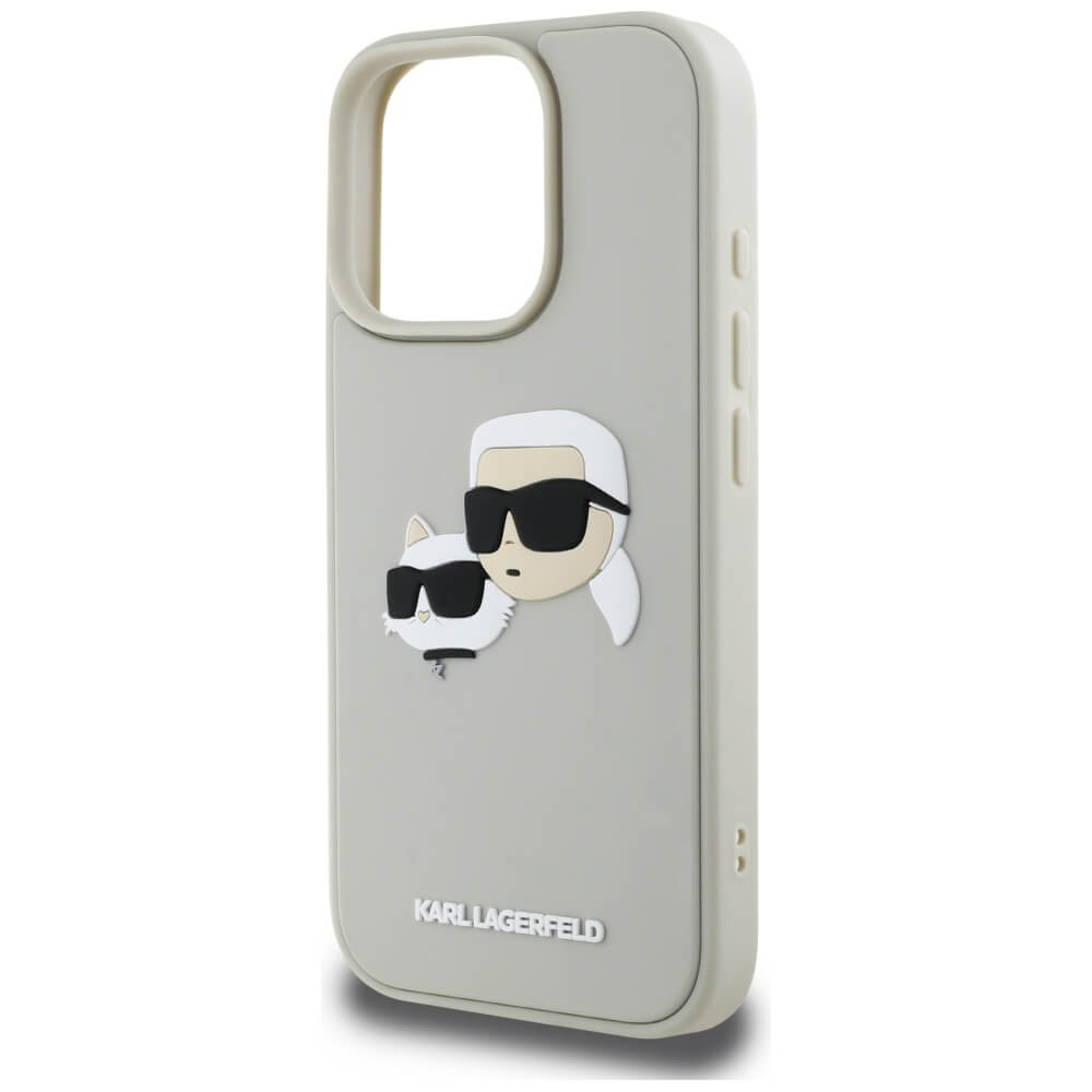 Karl Lagerfeld iPhone 16 Pro - HC 3D Rubber Double Heads - Σκληρή Θήκη με Πλαίσιο Σιλικόνης - Beige - KLHCP16LRBCKCHLE