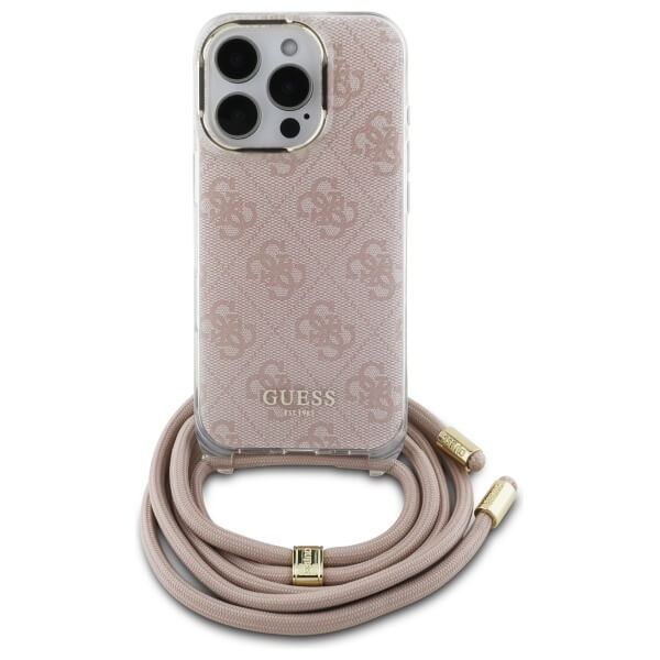 Guess iPhone 16 Pro Max Crossbody Cord 4G Print Σκληρή Θήκη με Πλαίσιο Σιλικόνης και Λουράκι - Pink - GUHCP16XHC4SEP