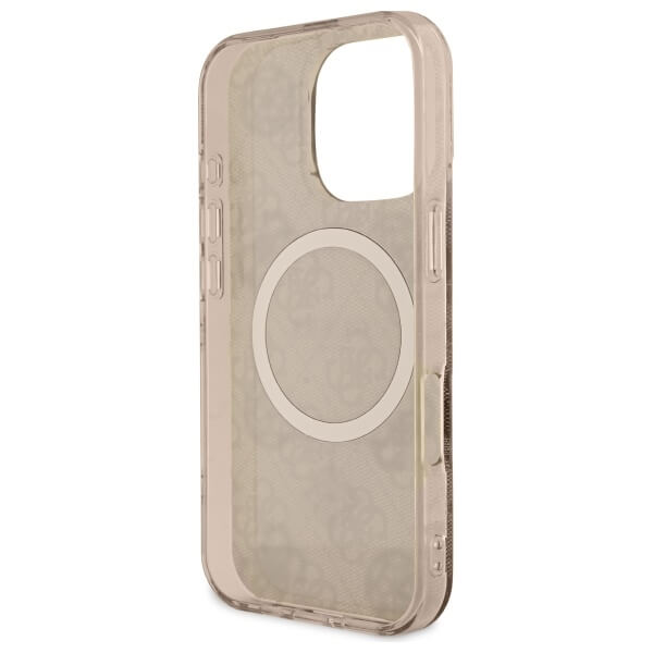 Guess iPhone 16 Pro Max - IML Peony On 4G Background MagSafe - Θήκη με Επένδυση Συνθετικού Δέρματος - Brown - GUHMP16XH4PYEEW