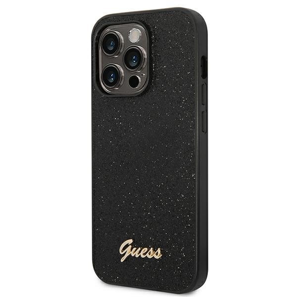 Guess iPhone 14 Pro Glitter Script Σκληρή Θήκη με Πλαίσιο Σιλικόνης - Black - GUHCP14LHGGSHK