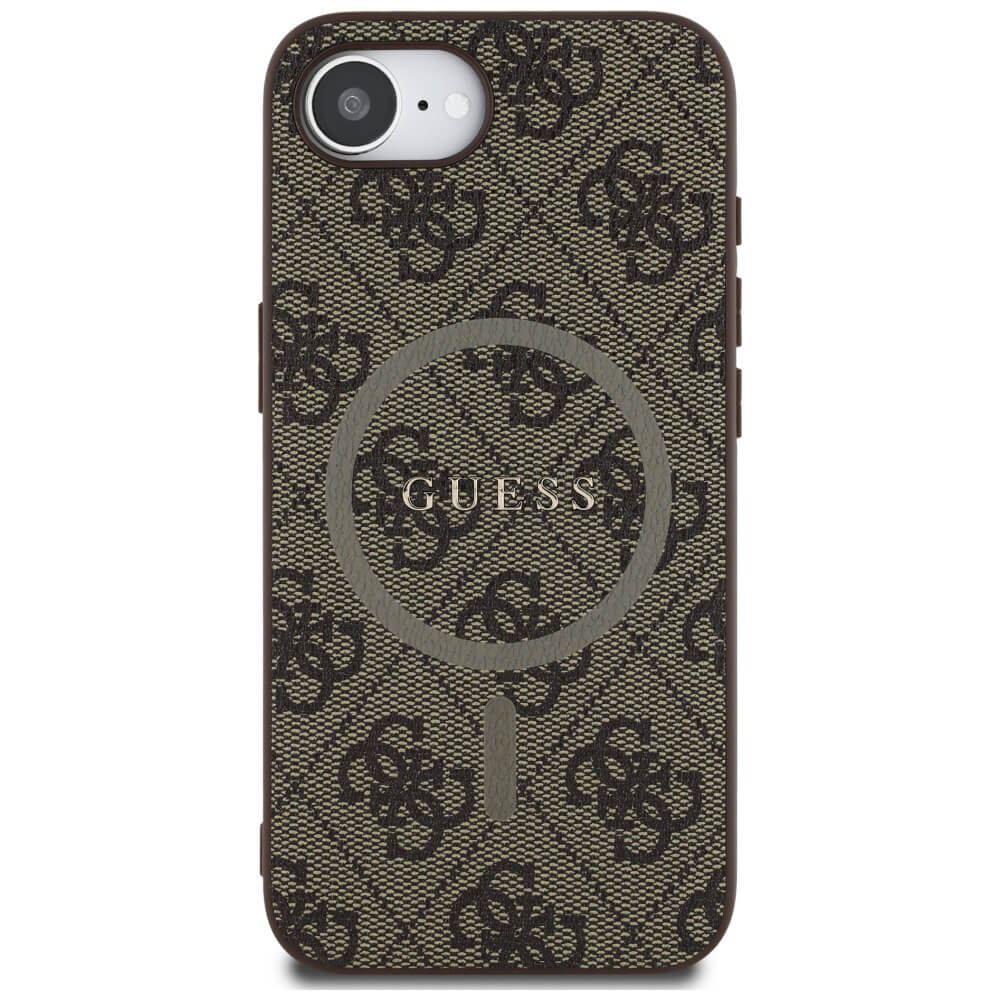 Guess iPhone 16e - 4G Ring Classic Logo - MagSafe Θήκη με Επένδυση Συνθετικού Δέρματος - Brown - GUHMPSE4G4GFRW