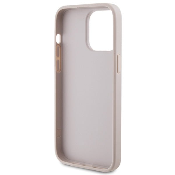 Guess iPhone 15 Pro Max - 4G Metal Gold Logo Σκληρή Θήκη με Επένδυση Συνθετικού Δέρματος - Pink - GUHCP15XG4GFPI