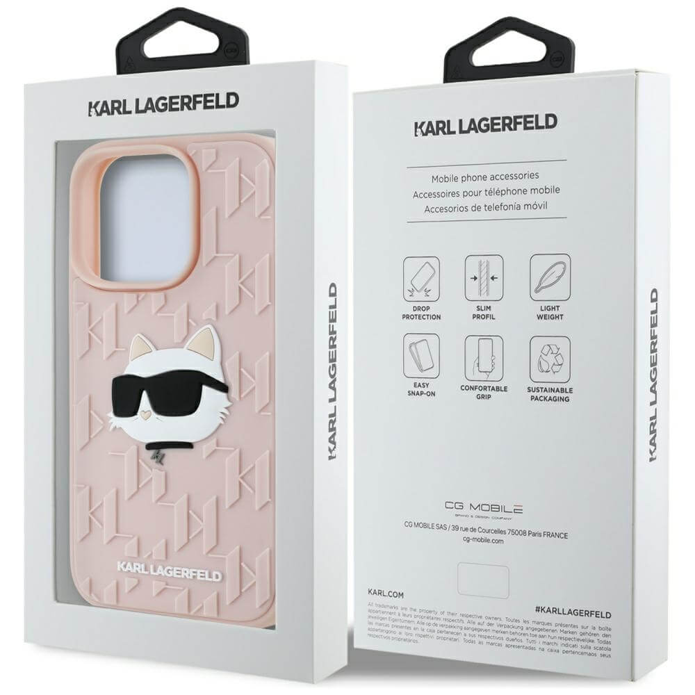 Karl Lagerfeld iPhone 16 Pro Max - 3D Rubber Monogram and Choupette - Σκληρή Θήκη με Πλαίσιο Σιλικόνης - Pink - KLHCP16XRBCCHHKLP