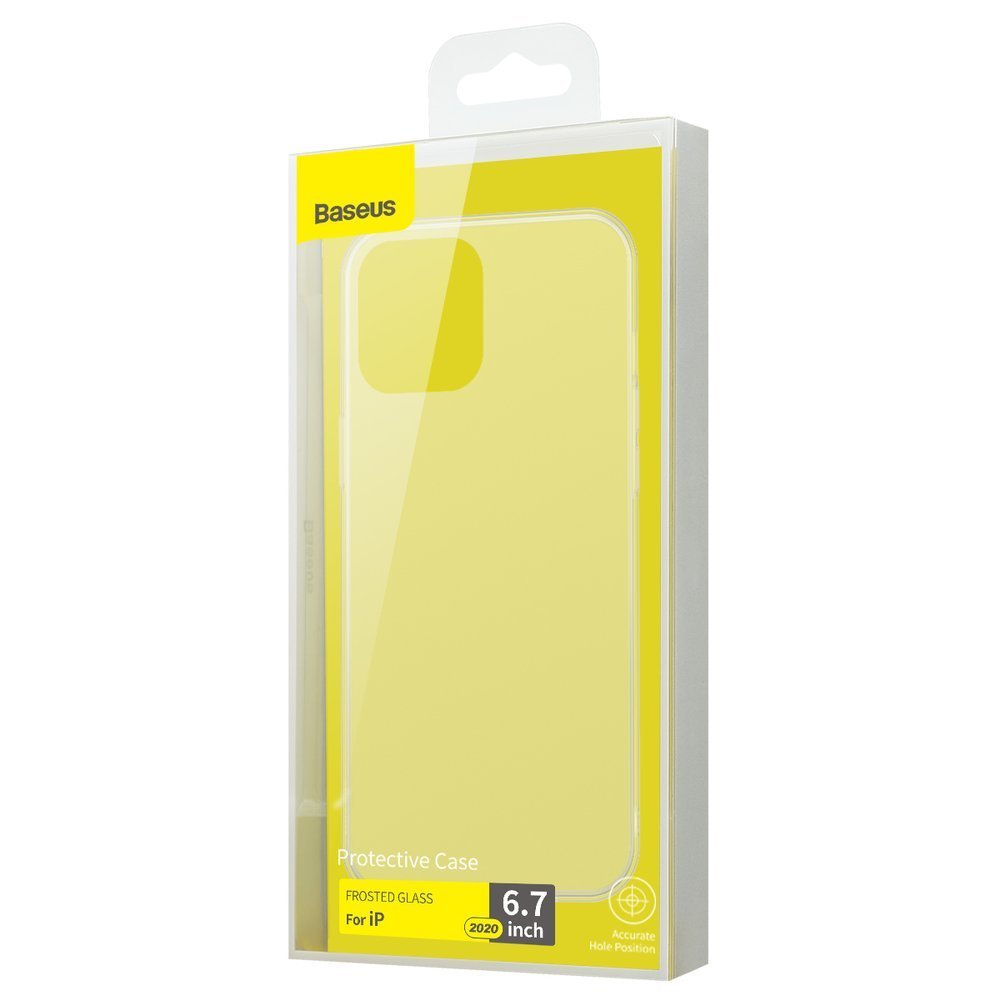 Baseus iPhone 12 Pro Max Frosted Glass Θήκη με Πλαίσιο Σιλικόνης και Όψη Γυαλιού Tempered Glass - White - WIAPIPH67N - WS02