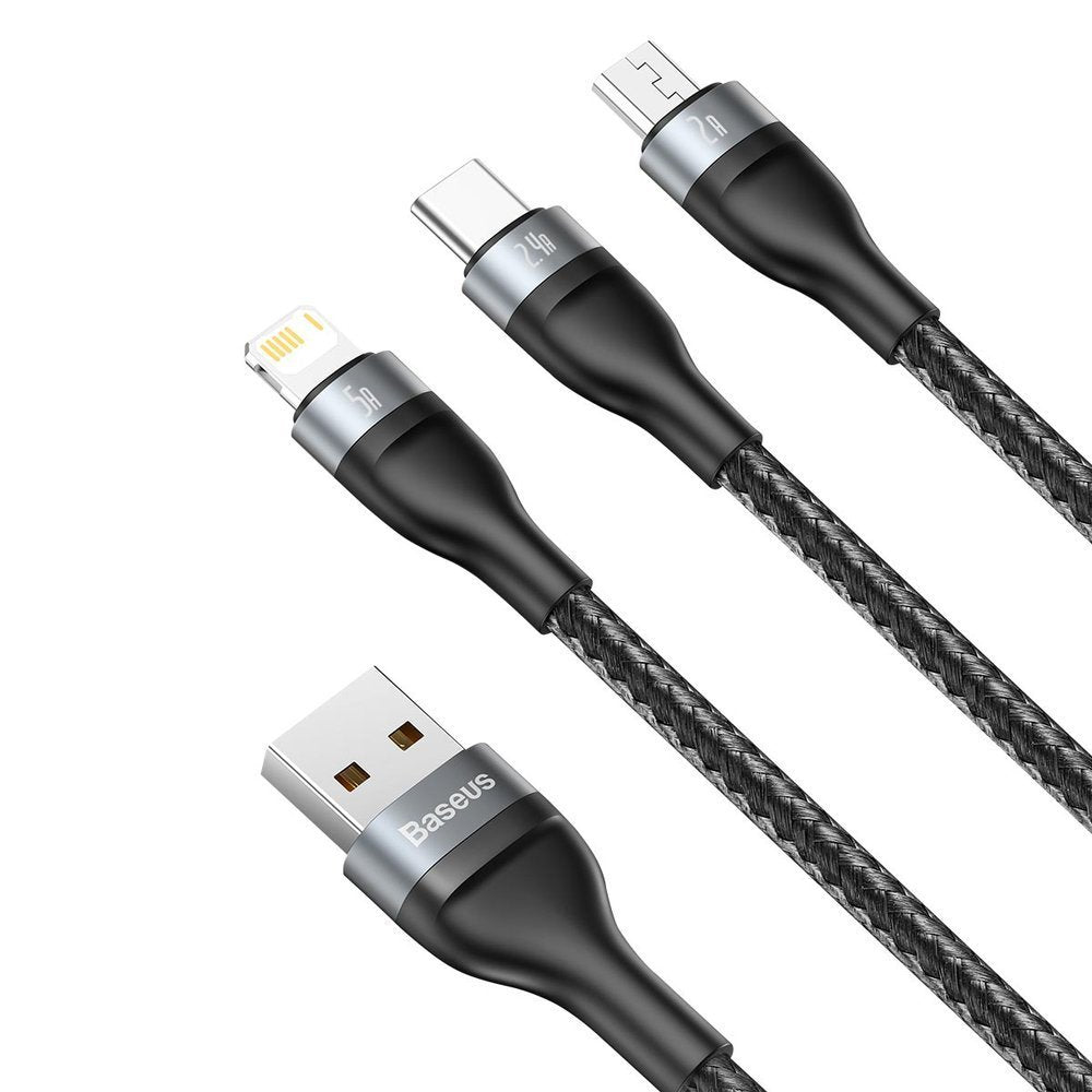 Baseus Flash Series 3in1 - Καλώδιο Γρήγορης Φόρτισης και Δεδομένων 5A 40W 1.2m - Micro USB / Lightning / Type - C - Black - CA1T3 - G1