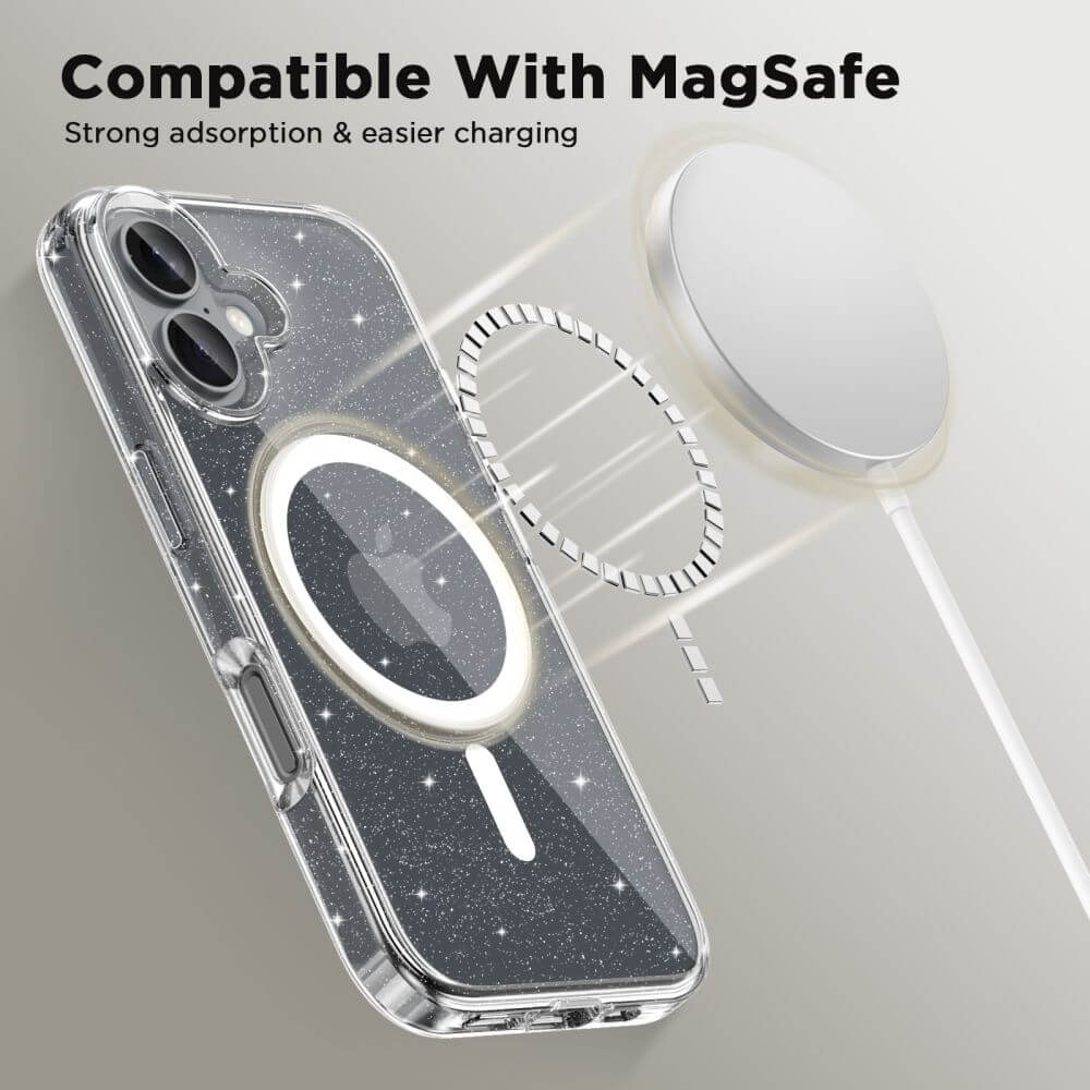 Tech - Protect iPhone 16 Flexair Hybrid MagSafe Σκληρή Θήκη με Πλαίσιο Σιλικόνης και MagSafe - Glitter Clear