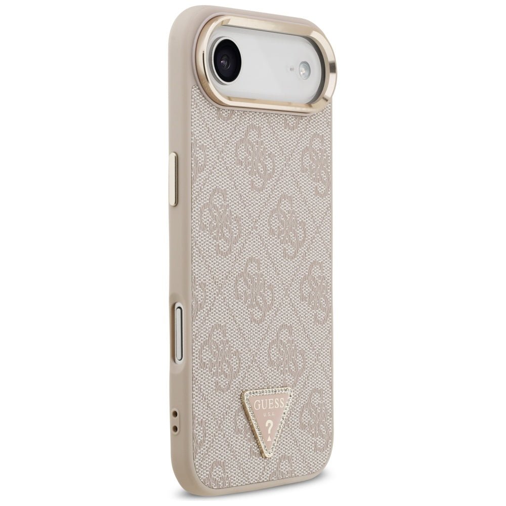 Guess iPhone Air - 4G Triangle Strass Logo MagSafe - Σκληρή Θήκη με Επένδυση Συνθετικού Δέρματος - Pink / Gold - GUHMP17MP4GTDGMP