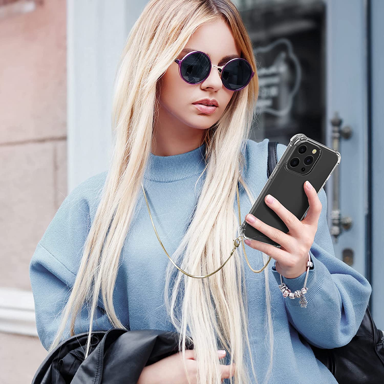 KW iPhone 13 Pro Θήκη Σιλικόνης TPU με Μεταλλικό Λουράκι - Διάφανη / Silver - 55966.35