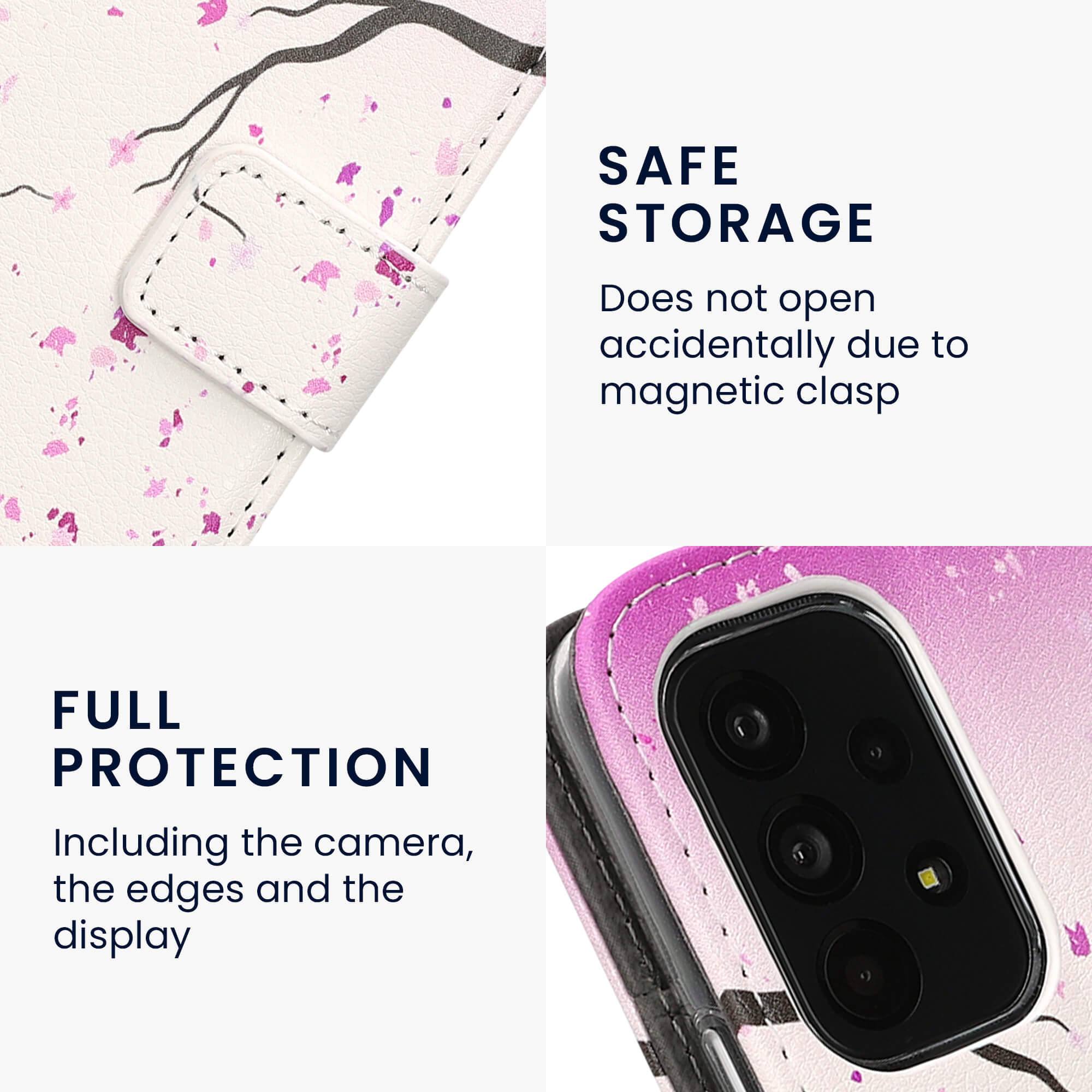 KW Samsung Galaxy A53 5G Θήκη Πορτοφόλι Stand - Design Cherry Blossom Petals - White / Dusty Pink - 58008.05