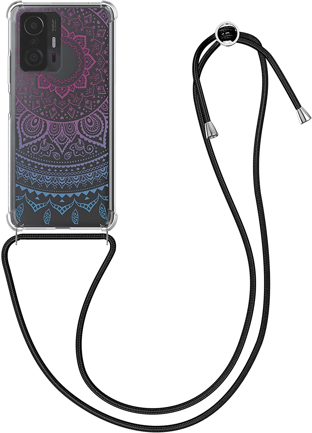 KW Xiaomi 11T / 11T Pro Θήκη Σιλικόνης TPU με Λουράκι Design Indian Sun - Blue / Dark Pink / Διάφανη - 56522.04
