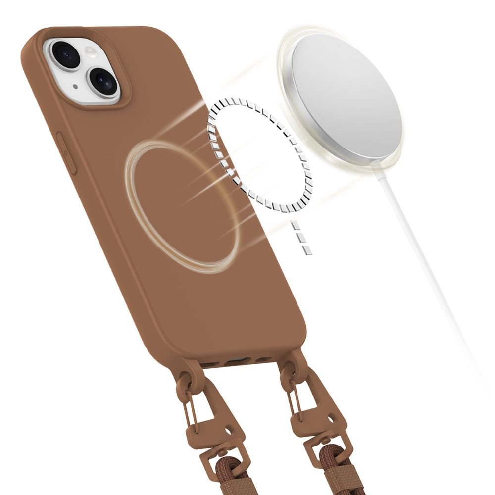 Tech - Protect iPhone 13 MagNecklace - MagSafe Θήκη Σιλικόνης TPU με Pυθμιζόμενο Αποσπώμενο Κορδόνι - Chocolate Brown
