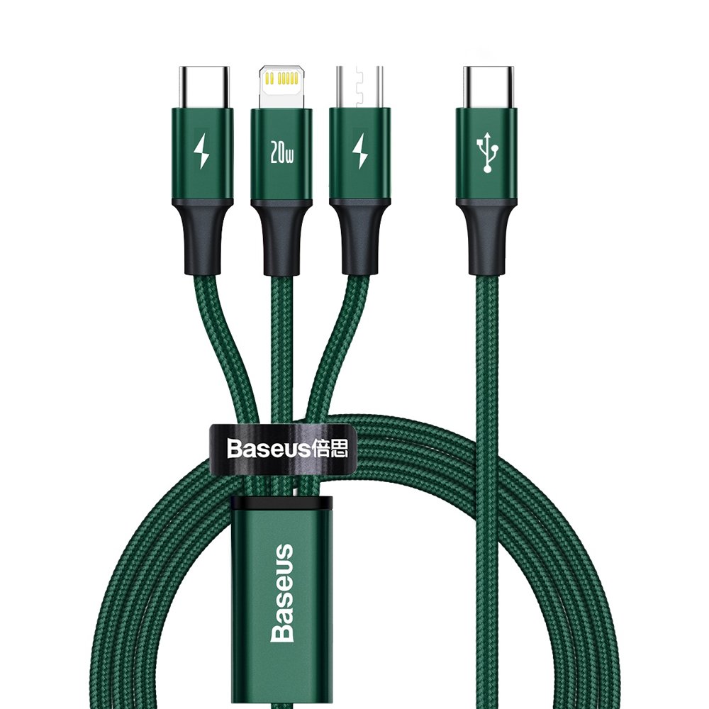 Baseus Rapid 3in1 Καλώδιο Φόρτισης Type - C 20W 1.5m - Micro USB / Lightning / Type - C - Green - CAMLT - SC06