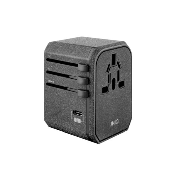 Uniq Voyage World - Φορτιστής με 1 Θύρα Type - C PD 18W και 1 Θύρα USB - A QC 3.0 και 2 Επιπλέον Θύρες USB - Charcoal Grey
