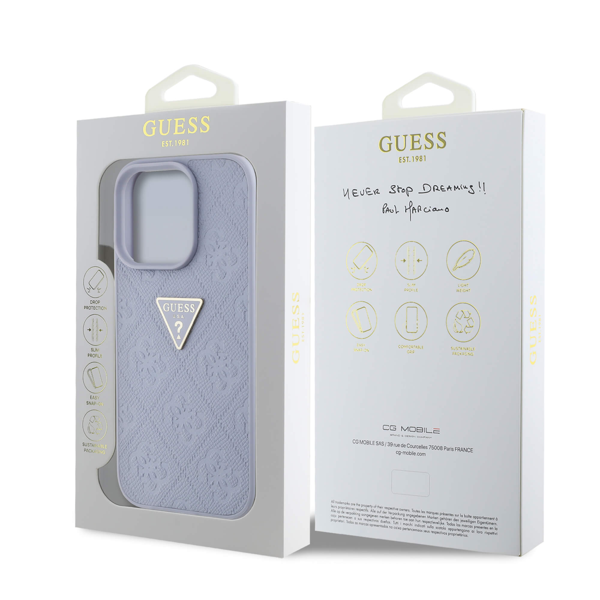 Guess iPhone 16 Pro - Hot Stamp 4G Pattern Triangle Metal Logo - Θήκη με Επένδυση Συνθετικού Δέρματος και Πλαίσιο Σιλικόνης - Purple - GUHCP16LPGP4STRU