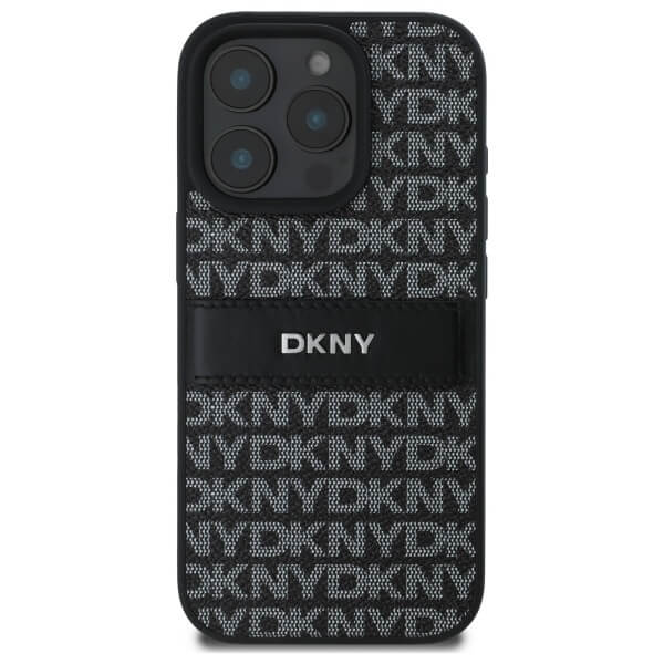 DKNY iPhone 16 Pro - Texture Pattern Tonal Stripe - Σκληρή Θήκη με Επένδυση Συνθετικού Δέρματος - Black