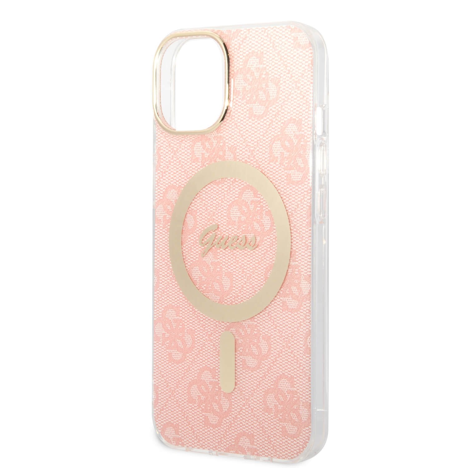 Guess iPhone 15 / 14 / 13 - Bundle Pack - Σετ Σκληρή Θήκη με Πλαίσιο Σιλικόνης και Ασύρματος Φορτιστής MagSafe - Design 4G Print MagSafe - Pink - GUBPP14SH4EACSP
