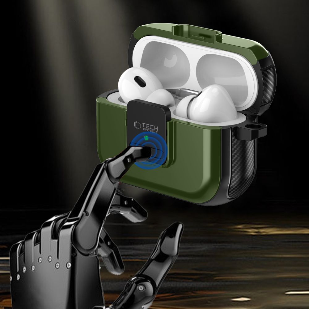 Tech - Protect AirPods Pro 1 / 2 Θήκη από Σκληρό Πλαστικό και Σιλικόνη με MagSafe - Defender Hook - Olive Green